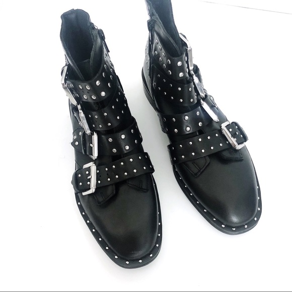 Topshop Amy Black Studded Buckle Ankle Booties - Picture 4 of 9
